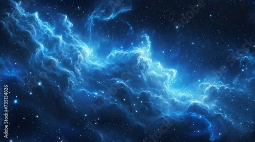 Ethereal blue nebula amidst stars in deep space