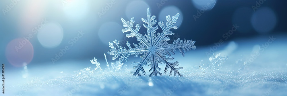 Crystal snowflake, winter season, cold weather, winter holidays wide poster. Happy new year and Merry Christmas. Crystal snowflake, winter season, cold weather, winter holidays wide poster. Happy new year and Merry Christmas.