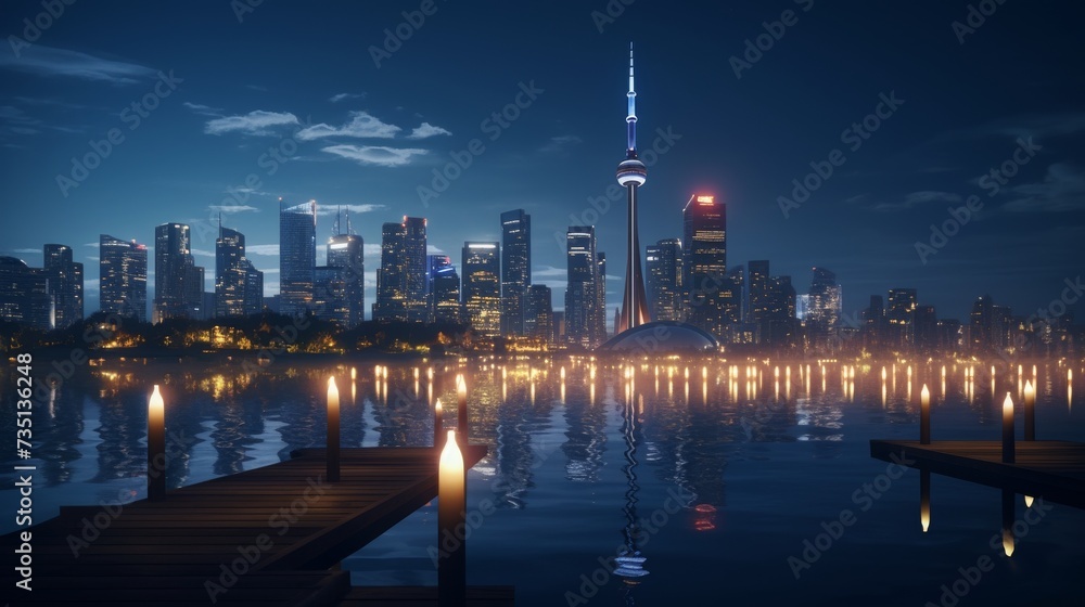Illuminated City Skyline at Night