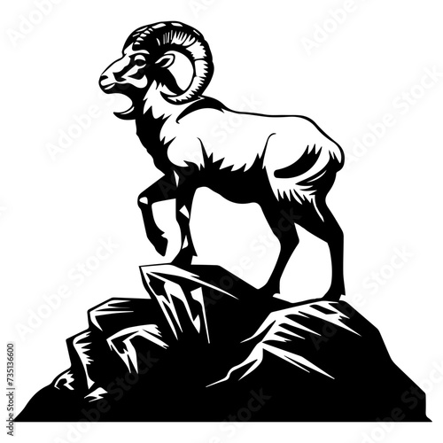 mountain goat on hills black silhouette logo svg vector, goat icon illustration.