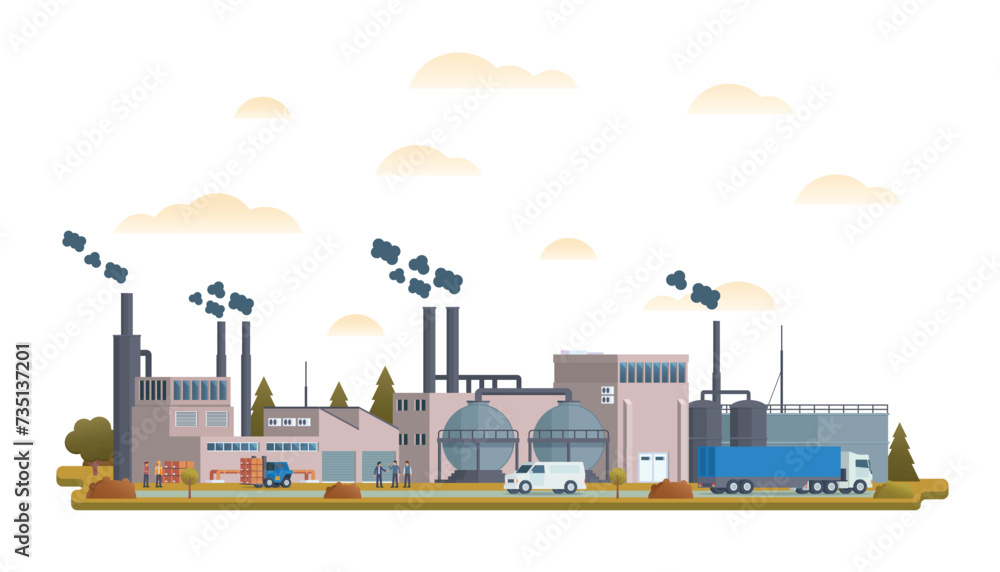 Factory or industrial site buildings vector illustration. Flat design illustration front view concept for city illustration Factory or industrial site buildings vector illustration. Flat design illustration front view concept for city illustration