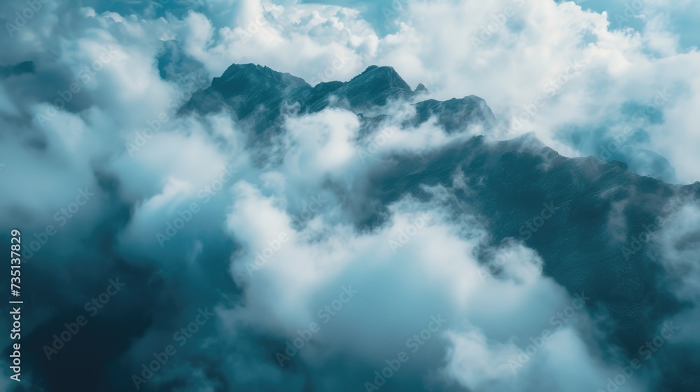 A plane soaring through the clouds above a majestic mountain range. Perfect for travel and adventure themes A plane soaring through the clouds above a majestic mountain range. Perfect for travel and adventure themes