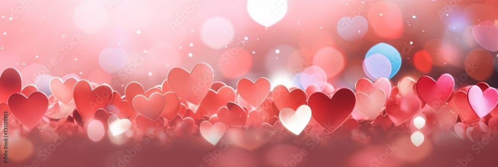 Wide banner for Valentine's day with hearts and bokeh lights