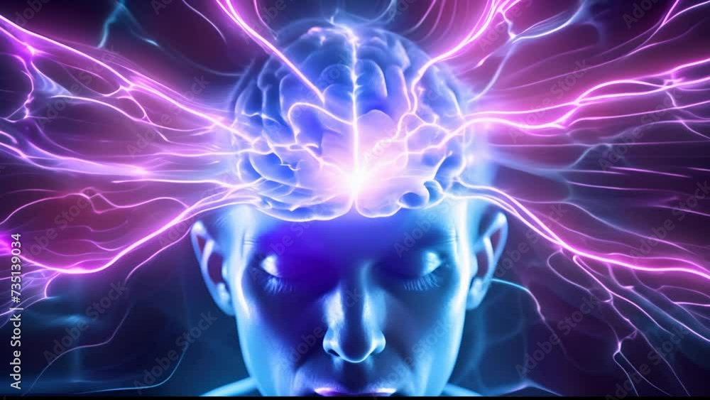 brain neuron activity, neural connections, energy emission, illustration of thinking process brain neuron activity, neural connections, energy emission, illustration of thinking process