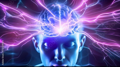 brain neuron activity, neural connections, energy emission, illustration of thinking process