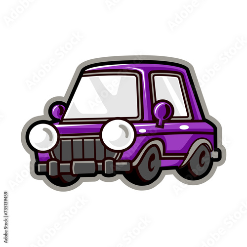 Cute little purple car with round lights. Vector illustration