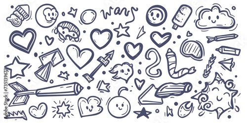 A collection of doodle drawings on a white background. Versatile and suitable for various projects