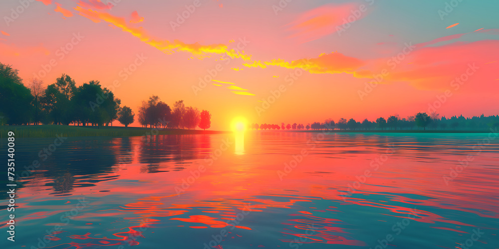 Sunset Mirage: Red, Orange, and Blue Sky Reflected in the Waters