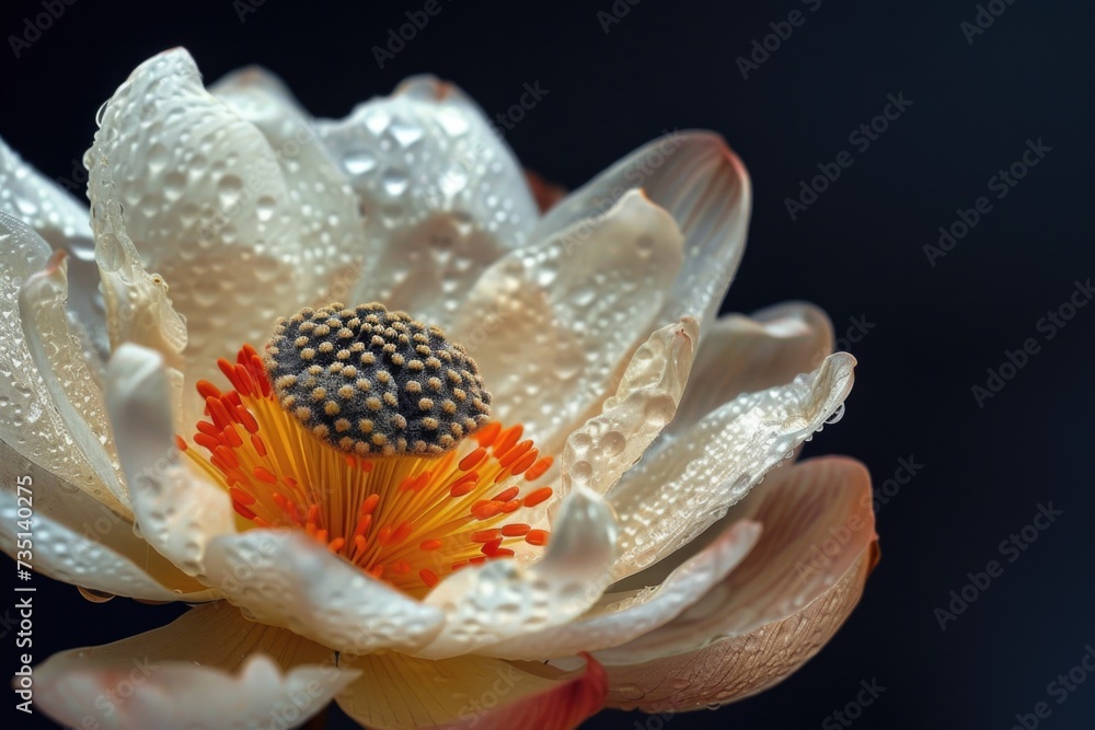 Fototapeta premium A detailed close-up of a flower with glistening water droplets. Perfect for adding a touch of nature and freshness to any project