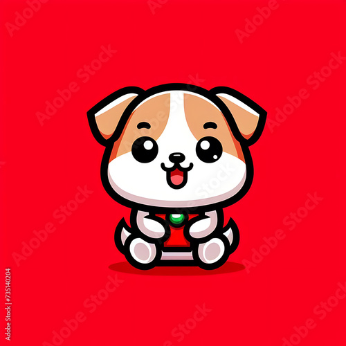 flat logo of a Cute baby dog with a lovely little animal 3d rendering cartoon character, Chinese New Year dog