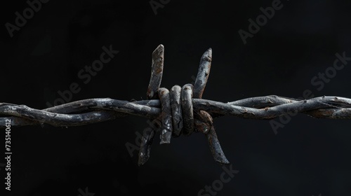 Leinwand Poster Barbed wire close up on a black background