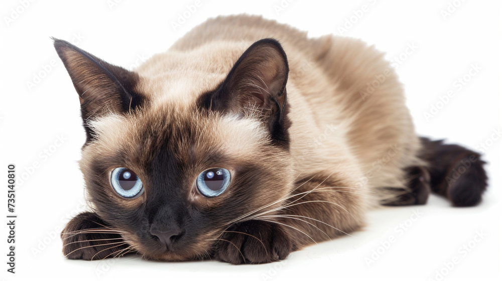 Lying Siamese cat with paws crossed
