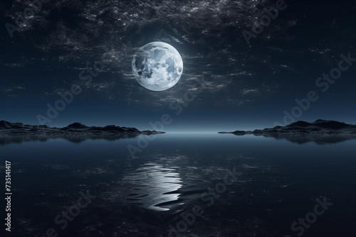 Beautiful full moon at night reflecting in a lake