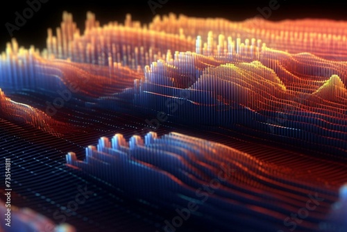 Digital waves and interference in a binary code - 3D imagery. Generative AI