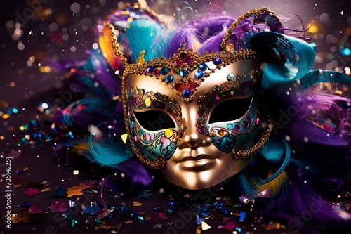 Exotic Mardi gras mask. New venetian costume. Generate Ai