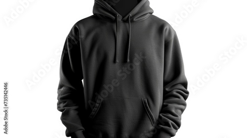 A black hoodie on a white background. Perfect for fashion or streetwear designs