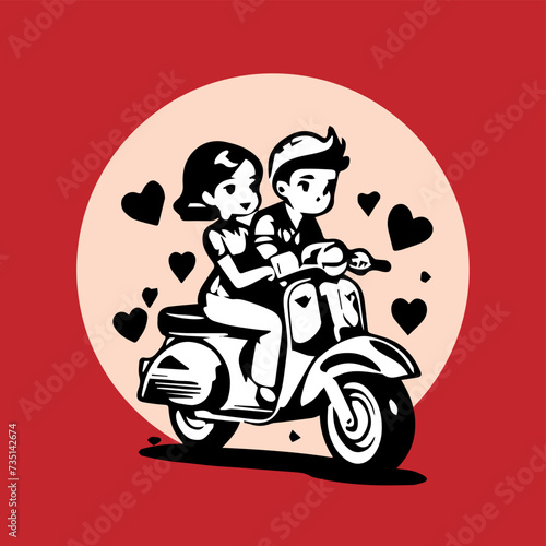 cute couple vespa logo vector illustration