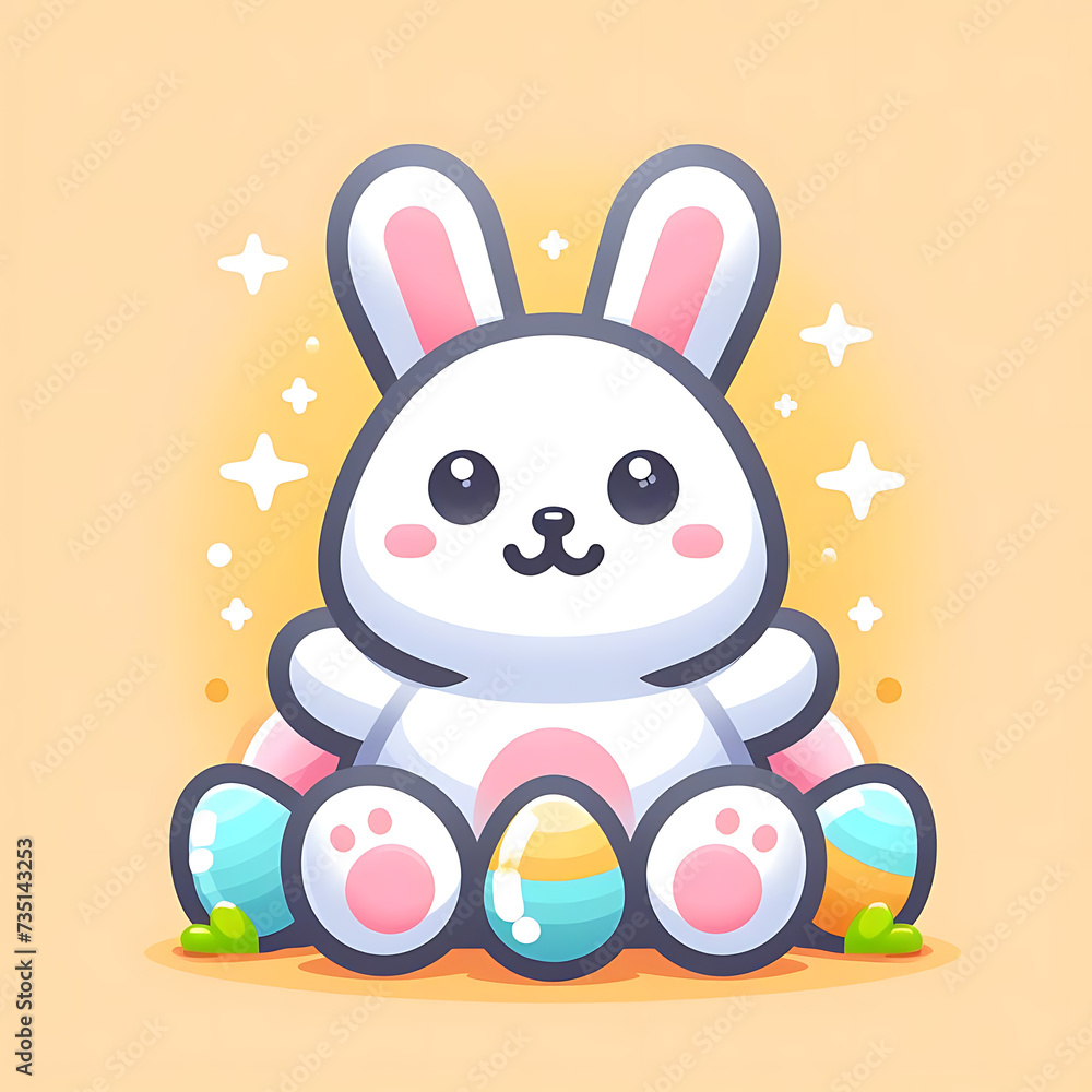 Obraz premium flat logo of Cute rabbit cartoon icon illustration. animal nature icon , rabbit logo 