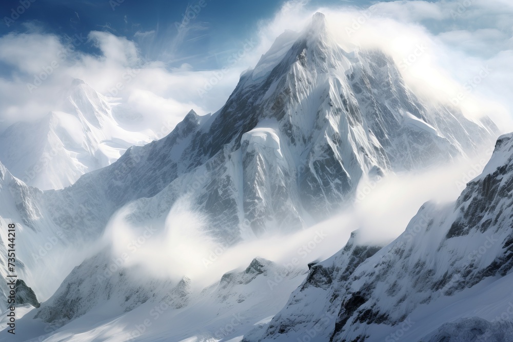 Perilous Massive avalanche mountains. Nature ice hiking. Generate Ai