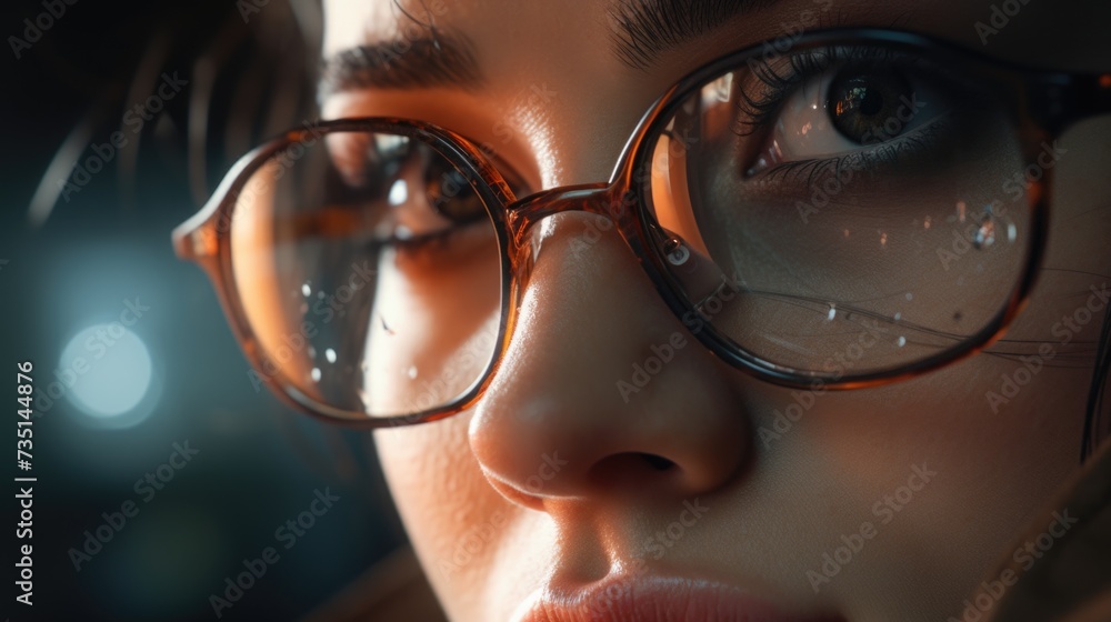 A close-up shot of a woman wearing glasses. Suitable for various professional, academic, or everyday situations A close-up shot of a woman wearing glasses. Suitable for various professional, academic, or everyday situations
