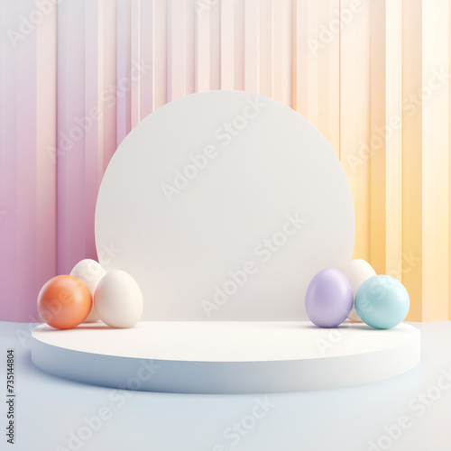 Podium for product display with colorful eggs.