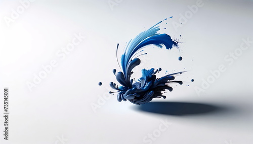 small abstract blue splash of paint with brush strokes, in a Japanese style, isolated on the left side of a clean white background