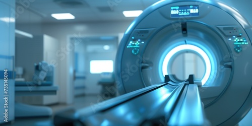 MRI machine in a hospital room with a gun in the foreground. Perfect for medical and crime-related projects photo