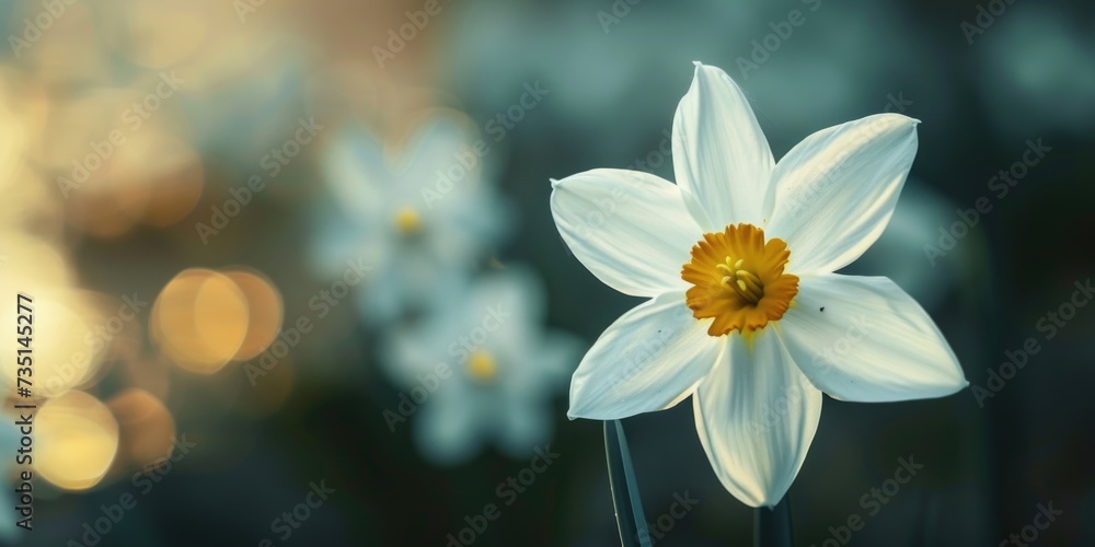 A close up view of a white flower with a yellow center. Can be used to add a touch of elegance to any project A close up view of a white flower with a yellow center. Can be used to add a touch of elegance to any project