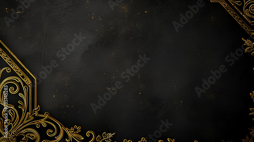 black background in a gold patterned frame with copy space photo