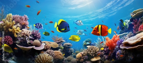 Tropical Fish on Coral Reef in the Red Sea. Creative Banner. Copyspace image © HN Works