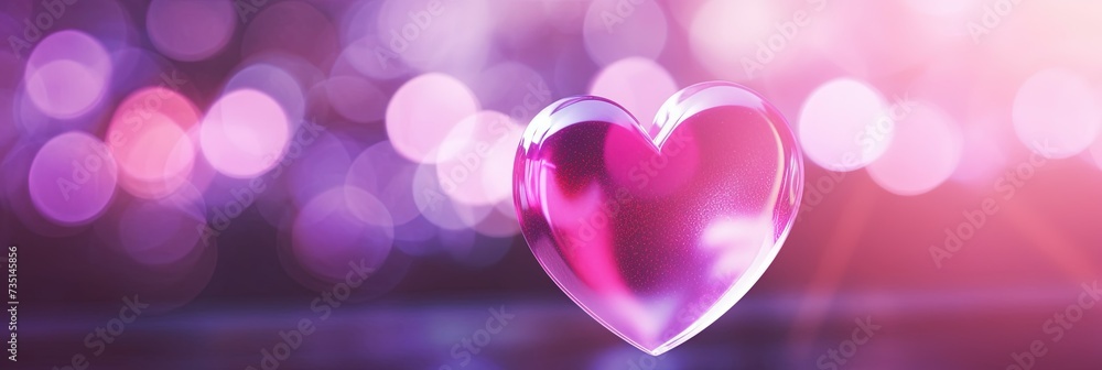Radiant love, pink glowing poster for Valentine's day, glass heart. Radiant love, pink glowing poster for Valentine's day, glass heart.