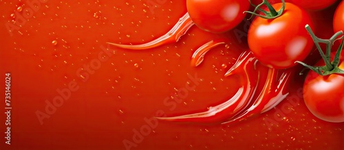 tomato sauce ketchup with fresh tomatoes. Creative Banner. Copyspace image © HN Works