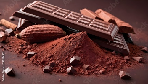 Aromatic cocoa, powder and Dark chocolate background