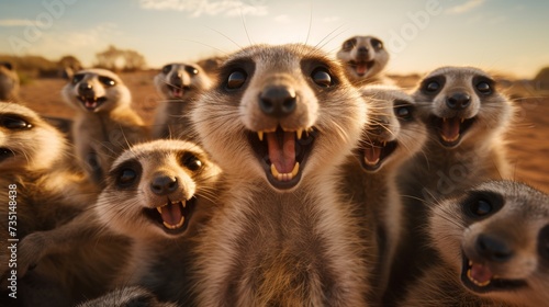 Group of Meerkats With Open Mouths