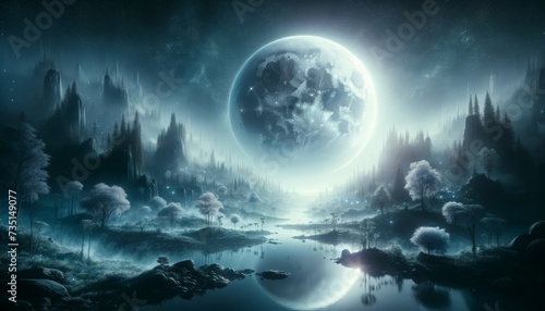 Lunar Fantasy- Full Moon Over Mystical Landscape