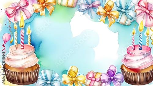 Birthday or wedding template with cute sweet elements. illustration for birthday greeting cards, invitations, cafe ads