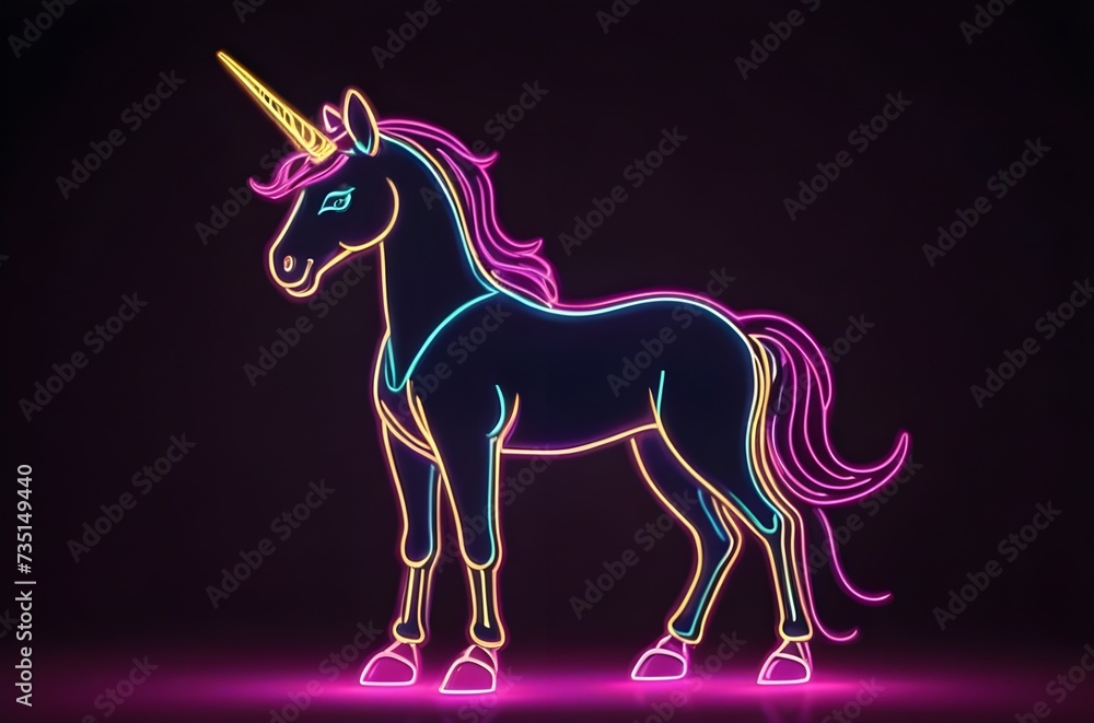 Fototapeta premium fairy unicorn cartoon illustration with neon colors