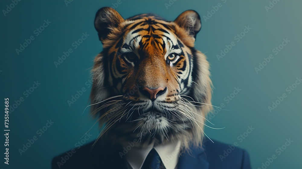 Lion Businessman: Suited Majesty on Isolated Background with Copyspace, GENERATIVE AI - obrazy, fototapety, plakaty 