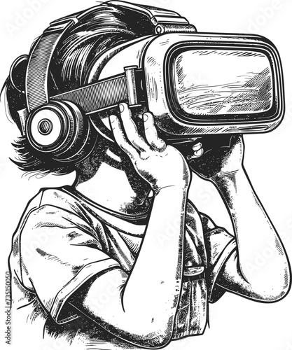 Child playing virtual reality headset black color only