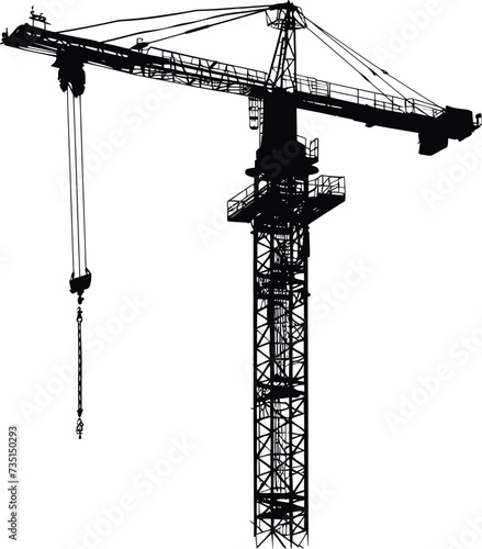 Silhouette Rail Mounted Tower Crane Industrial Heavy Equipment Black Color Only