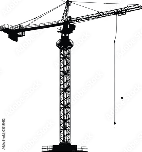 Silhouette Rail Mounted Tower Crane Industrial Heavy Equipment Black Color Only