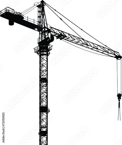 Silhouette Rail Mounted Tower Crane Industrial Heavy Equipment Black Color Only