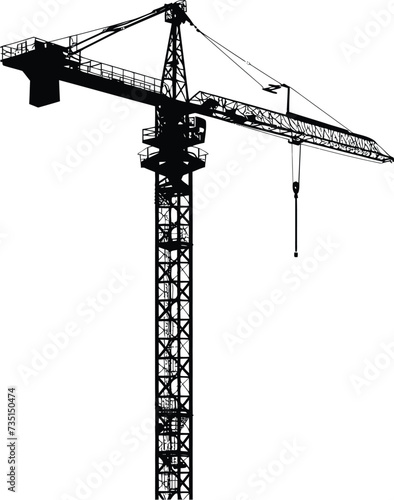 Silhouette Rail Mounted Tower Crane Industrial Heavy Equipment Black Color Only