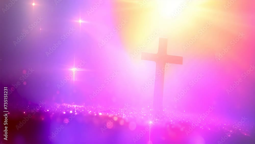cross of Jesus Christ faded colorful pink bokeh background with light leaks. cross of Jesus Christ faded colorful pink bokeh background with light leaks.