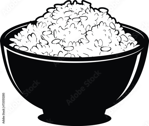 Silhouette a bowl of rice food black color only