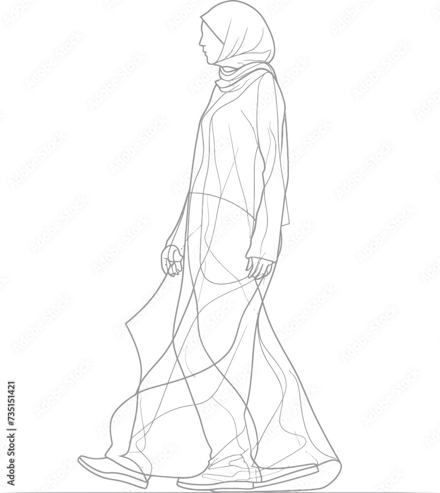 aesthetic women hijab continuous line art style symbol of women days