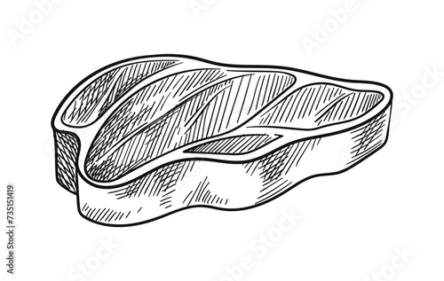 Meat product linear. Hand drawn sketch of beef and pork. Minimalistic creativity and art. Graphic element for website. Outline flat vector illustration isolated on white background