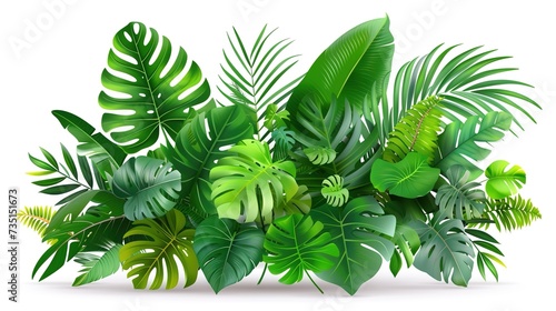 beautiful tropical leaves on white background, coypspace, generative ai