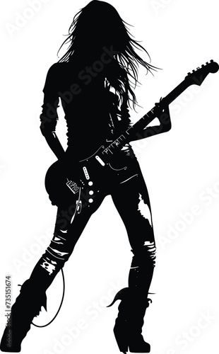 Silhouette lady rocker in perform black color only full body