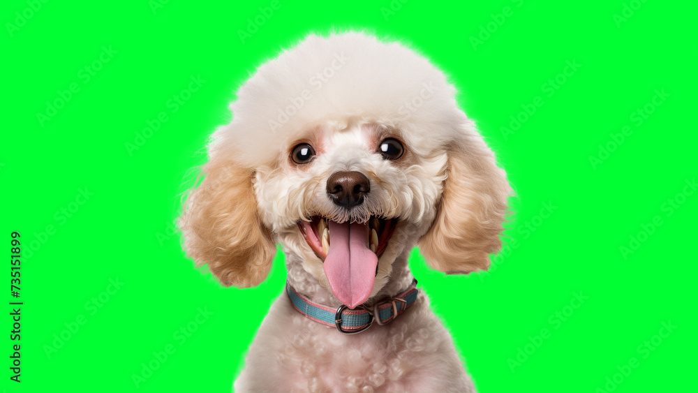 Portrait photo of smiling Poodle on green background Portrait photo of smiling Poodle on green background